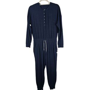 Vuori Womens Long-Sleeved Lux Henley Jumpsuit M Heather Blue Lounge Athleisure